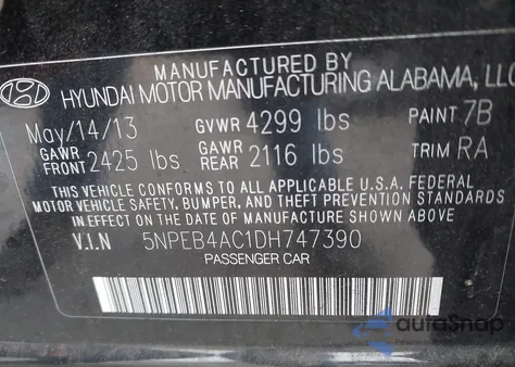 2013 Hyundai Sonata Gls from USA, damaged, VIN 5NPEB4AC1DH747390
